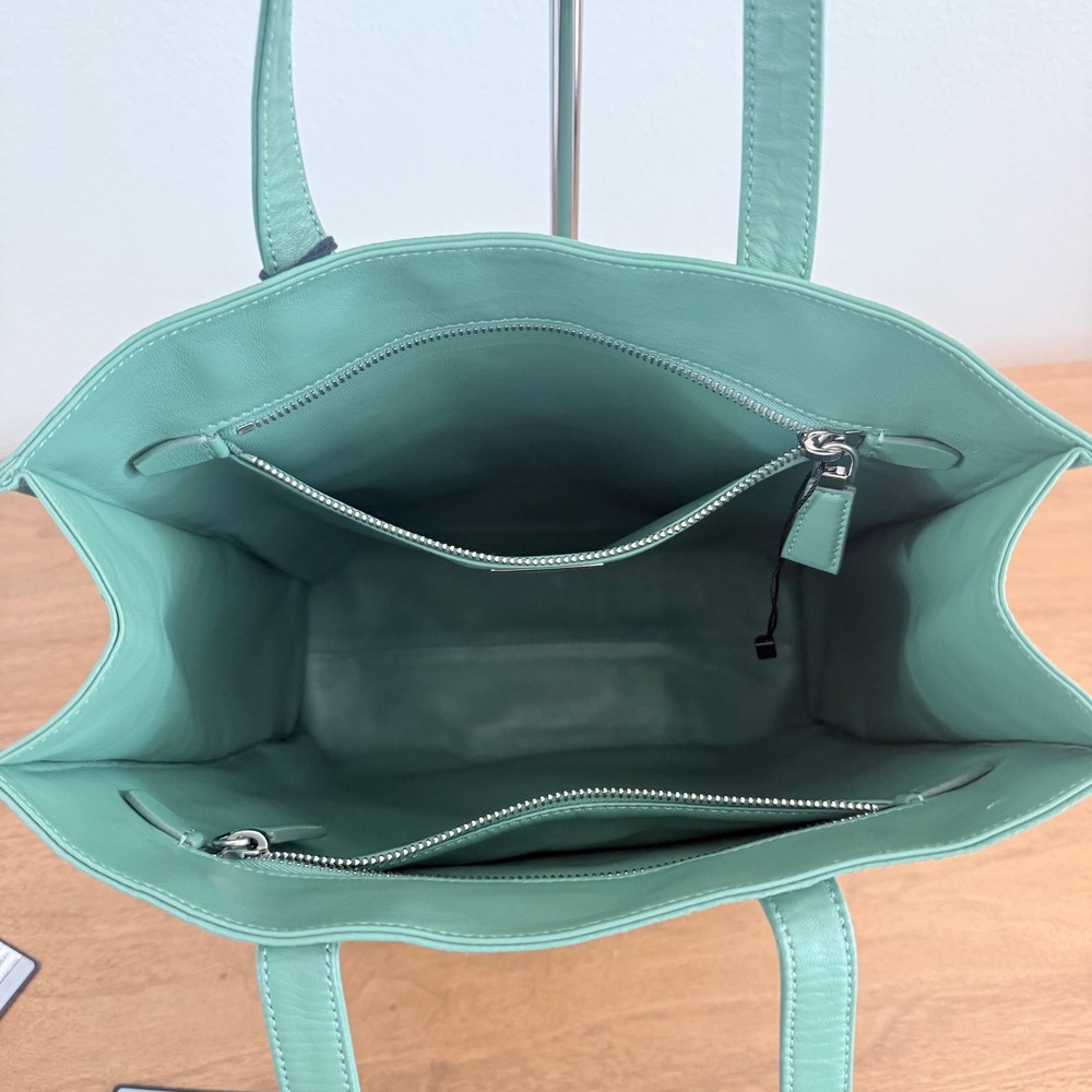 Prada 1BC459 Crinkled Leather Tote Bag Teal Green Shopper Triangle Logo - Picture 10 of 16